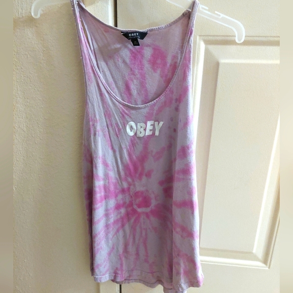 Obey Pink Tie Dye Racerback Tank Top - Picture 1 of 5